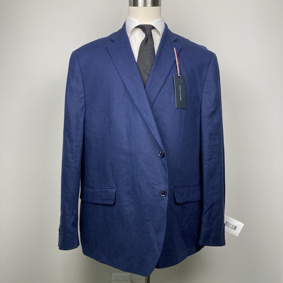 Tommy Hilfiger Men's Modern-Fit 100%Linen Sport Coat Blazer Jacket Navy Blue 54R